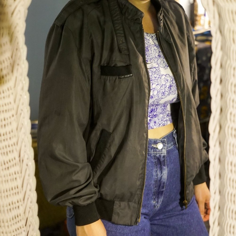 Classic gray Members Only bomber jacket 80s style